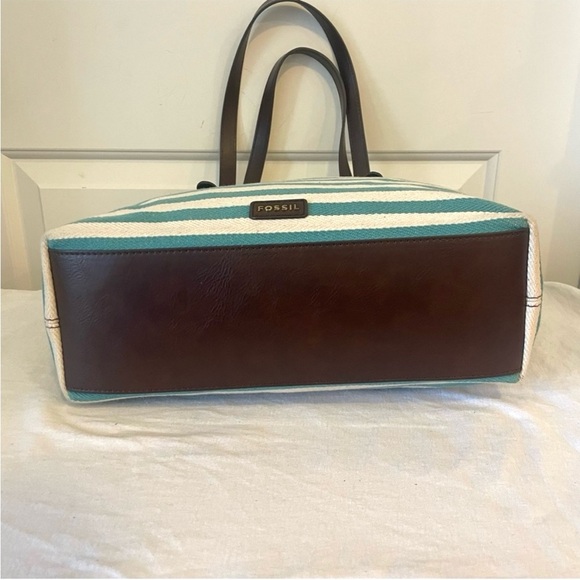 FOSSIL Turquoise Stripe Sydney Ryder Tote laptop Shoulder Bag - Picture 9 of 10